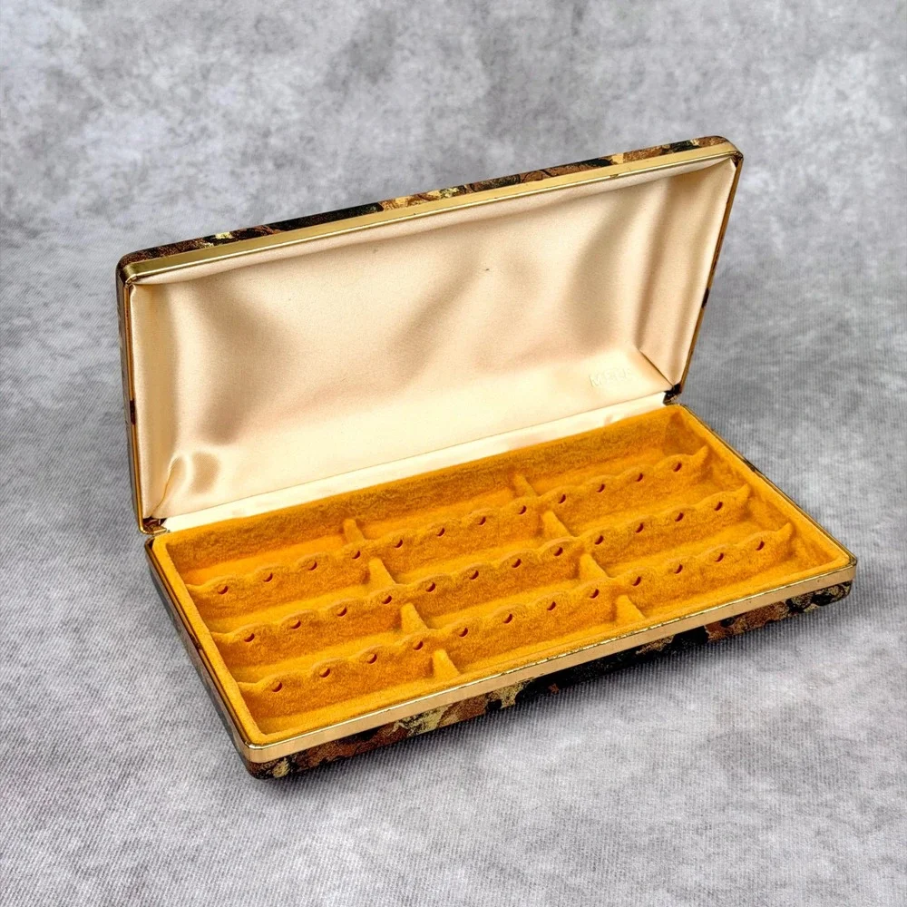 Vintage Mele Jewelry Box Abstract Tortoise Shell Print Gold Tone Travel Case